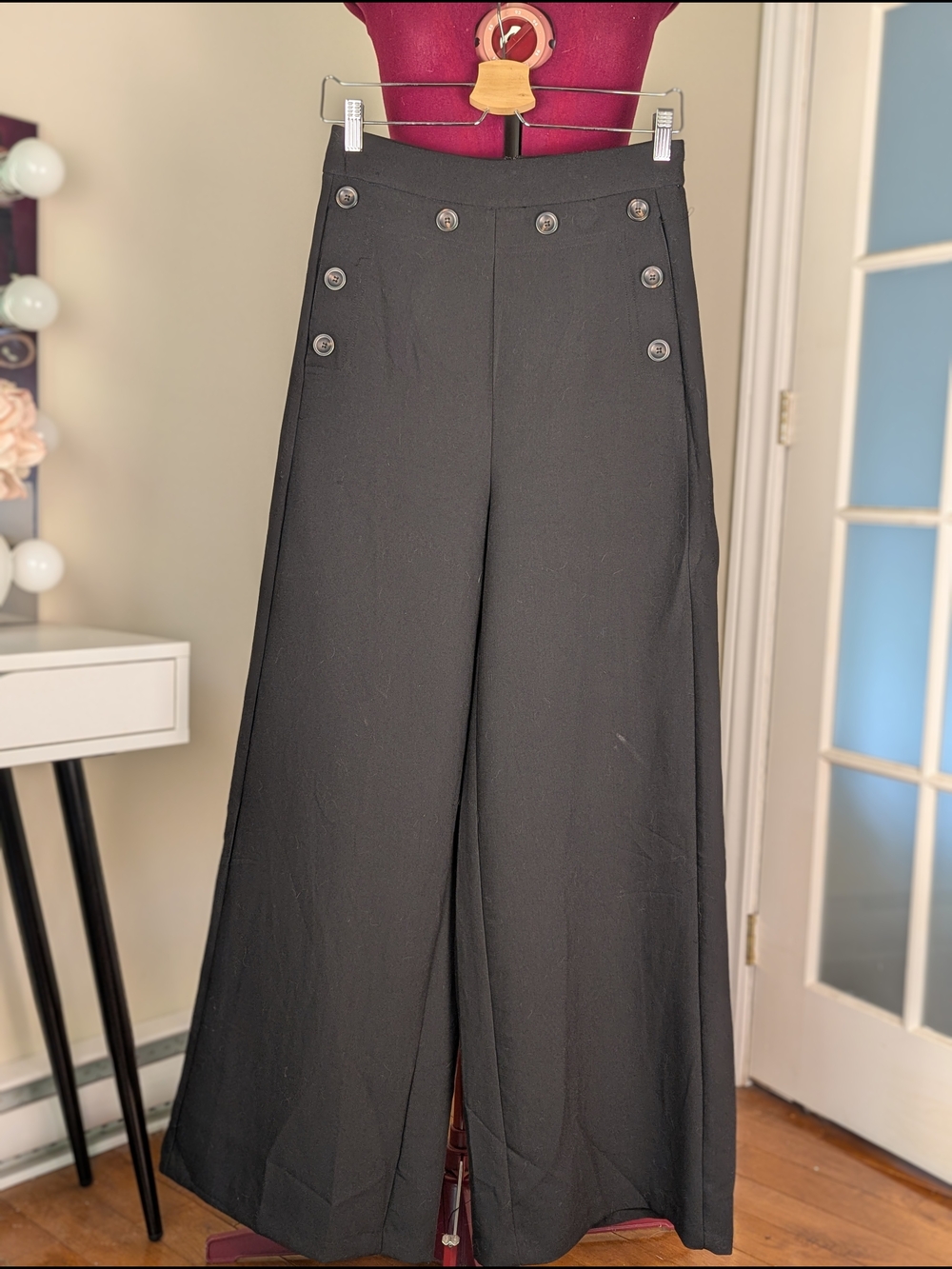 DO+BE Black Wide-Leg Sailor-Inspired Button Trousers